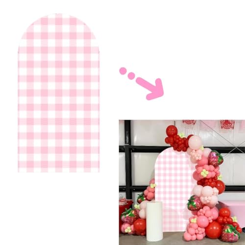 6FT Pink Plaid Arch Backdrop Cover Chiara for Girls Birthday Strawberry Theme Party Baby Shower Decoration(6x2.6ft,No Frame No Zipper) - size: 2.6x6ft