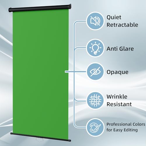 Retractable Green Photography Backdrop 36" x 59", Portable Roll-Up, Pull-Down Background, Auto-Lock Backdrop Screen for Passport Photo, Product Photography, Headshots, Video Studio - color: Green