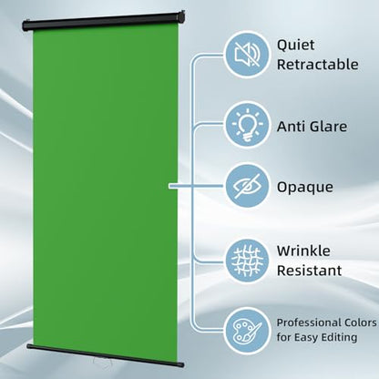 Retractable Green Photography Backdrop 36" x 59", Portable Roll-Up, Pull-Down Background, Auto-Lock Backdrop Screen for Passport Photo, Product Photography, Headshots, Video Studio - color: Green