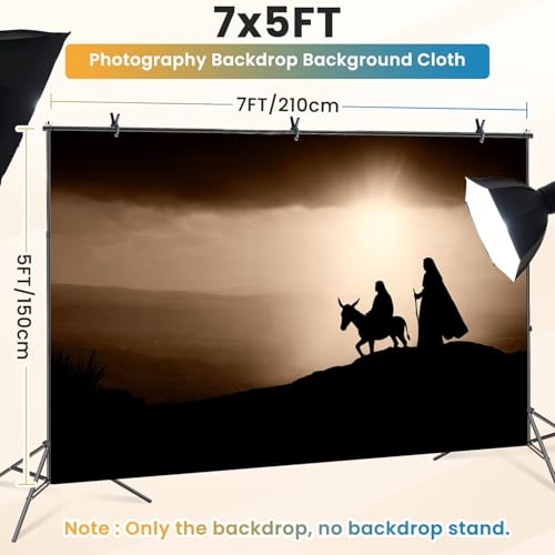 5x7ft Photography Backdrop Christmas Religious Joseph Mary Baby Jesus Donkey Bethlehem City Photo Backdrop Photography Background for Photoshoot Portrait Video Party Photo Studio Prop Booth - color: Color2