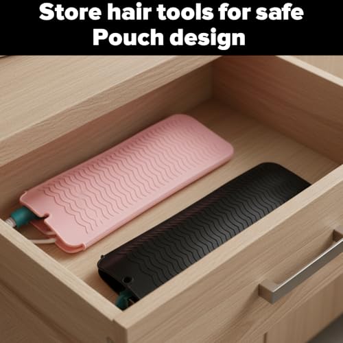 2 Pcs Heat-Resistant Silicone Mat and Heat Styling Tools Travel Mat Cover for Curling Irons Hair Straighteners Flat Iron Professional Heat-Resistant Non-Slip Mats for Countertop Hot Hair Styling Tools