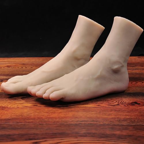 Short Silicone Lifesize Male Mannequin Foot with Bone Display Jewerly Sandal Shoe Sock Display Art Sketch, 1 Pair Man Foot Model