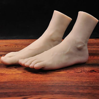 Short Silicone Lifesize Male Mannequin Foot with Bone Display Jewerly Sandal Shoe Sock Display Art Sketch, 1 Pair Man Foot Model