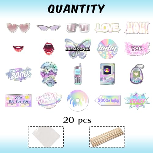 20 Pcs 2000s Photo Booth Props Kit, Dancing Disco Night Girl Birthday Selfie Decorations, Y2K Party Photography Supplies