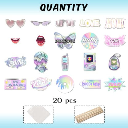 20 Pcs 2000s Photo Booth Props Kit, Dancing Disco Night Girl Birthday Selfie Decorations, Y2K Party Photography Supplies