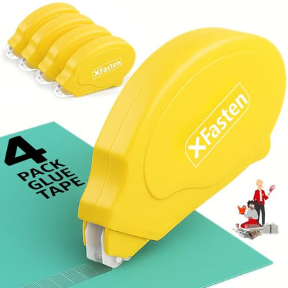 XFasten Glue Tape Roller for Scrapbooking 4-Pack Acid-Free Yellow Double Sided Tape Roller for Crafts, Photos, Bullet and Junk Journaling Supplies - Scrapbook Adhesive Runner (0.3 in x 30 ft) - color: Yellow
