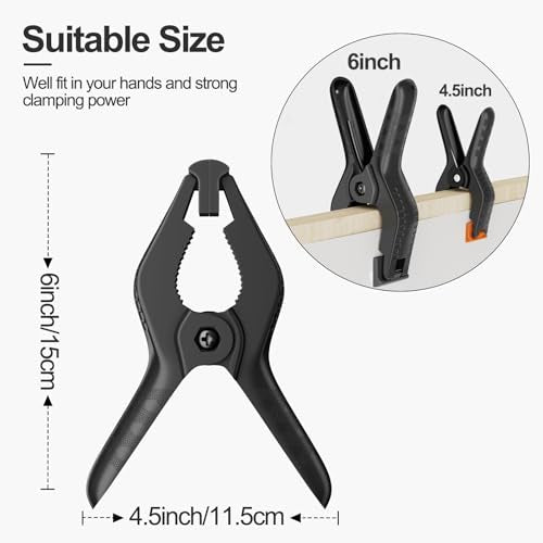 EMART 6 Pack Heavy Duty Spring Clamps, 6 inch Plastic Photo Booth Backdrop Clips Clamps for Backdrop Stand, Photography Studio, Photoshoot, Woodworking, Balloon Arch, Crafts, Pool Cover-Black - color: Black, size: 6 inch