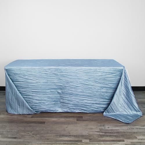 YOUR CHAIR COVERS - 90 x 132 inch Rectangular Crinkle Taffeta Tablecloth - Light Blue, Rectangle Table Linens for 6 ft Rectangular Tables, Wedding Crushed Table Cloth - color: Light Blue, size: 132" x 90" (Rectangular)