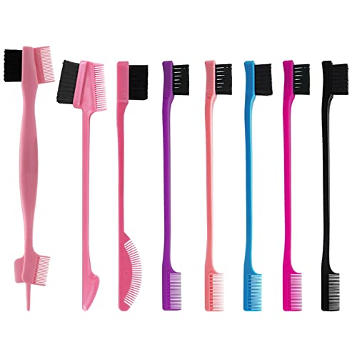 8 Pieces Hair Styling Comb Set Edge Control Teasing Brush Hair Comb for Edges & Back Brushing, Combing, Slicking for Women Double Sided Edge Comb for All Hair Styles - color: purple
