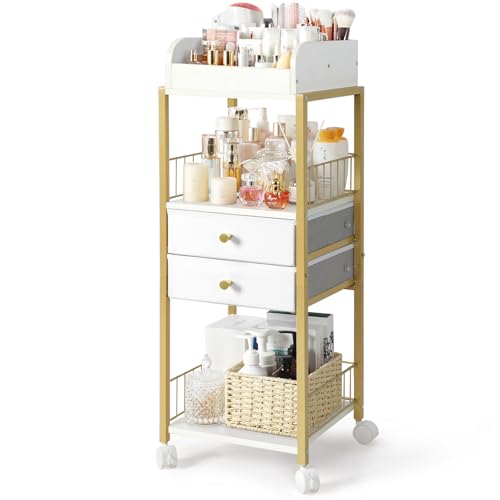 Makeup Organizer, Floor Skincare Organizers Make Up Organizers and Storage with Drawers, Vanity Organizer Cosmetics Display Cases Holder for Skin Care Nail Polish Perfume Gold - color: Gold