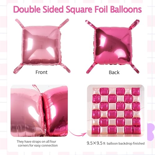 36pcs Hot Pink Square Foil Balloons Wall Backdrop, Double Sided Magenta Mylar Balloons Tunnel for Anniversary Bachelorette Wedding Proposal Birthday Valentines Day Pink Party Decorations - color: Hot Pink & Baby Pink