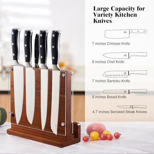 ENOKING Magnetic Knife Block with Acrylic Shield, Double Side Kitchen Knife Holder without Knives- Acacia Wood Universal Knife Storage Organizer with Powerful Magnet for Kitchen Counter - size: 10*9 inches