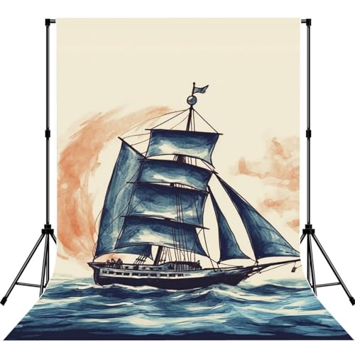Nautical Sailboat Backdrop Background for Photography 5x7ft Photobooth Professional Photo Backdrop Curtains Video Photography Studio Photo Backgrounds Banner Booth Background Screen Parties - color: Nautical Sailboat