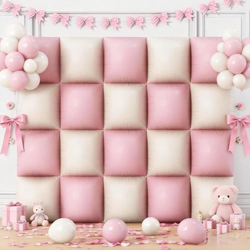 HILAVO Dusty Pink and White Square Balloon, 20 PCS Matte Pink Cream Double Sided Square Foil Balloon Backdrop for Girls Bridal Baby Shower Wedding Boho Birthday Party Decoration - color: Cream Pink