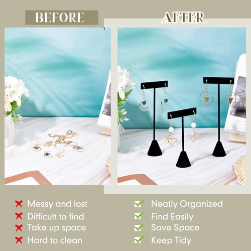 Marsui 12 Pcs Earring Display Set T Bar Earring Display Stand with 3 Heights Earrings Stand for Jewelry Vendors (Black) - color: Black