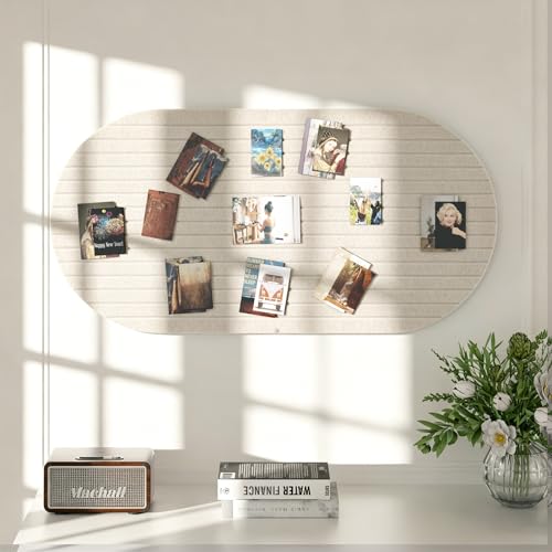 Felt Bulletin Board, 47" x 24" Cork Board Alternative, Decorative Felt Pin Board with 30 Push Pins, Vision Board for Office Home Bedroom Wall Decor, Photo Display (Beige, Oval - 47 x 24 Inches) - color: Beige, size: Oval- 47 x 24 Inches