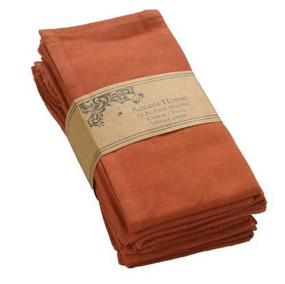 Accent Home 100% Cotton Napkins, Delicate Cloth Napkins for Dinners, Parties and Weddings，18 x 18 Inch Set of 12 - Rust - color: 03 - Rust - Twill, size: 18"x18" - Pack of 12