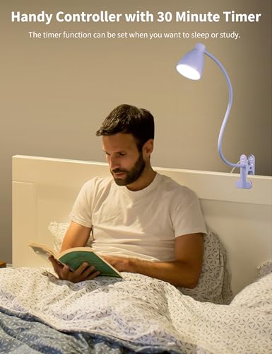 BOHON Desk Lamp with Clamp, 10W 38 LED Clip on Light, 5 Color 10 Brightness Auto Off Timer, Flexible Gooseneck Clip Lamp, Desk Lights for Office Home Bed Bedside Reading, Lilac Purple - color: Lilac Purple