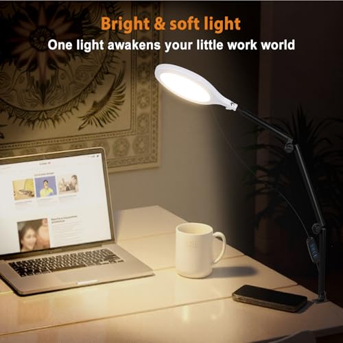 Desk Ring Light, 10" LED Ring Light for Desk with Clamp, 360°Rotate & Flexible Height Full-Screen Overhead Ringlight for Video Recording, TikTok, YouTube, Live Streaming, Content Creation, White