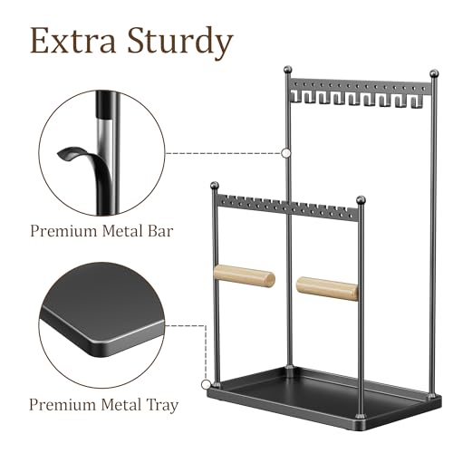 3 Tier Black Jewelry Stand, Necklace Organizer, Earring Holder with 44 Holes and 9 Hooks, for Necklaces, Bracelets, Rings - color: Black