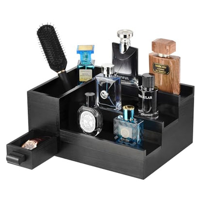 Perfume Stand Organizer for Men, 3 Tier Perfume Display Shelf with Velvet Lining Drawer and Hidden Compartment,Great Gift for Father, Men (Black - 1 Drawer) - style: 1 drawer - Black
