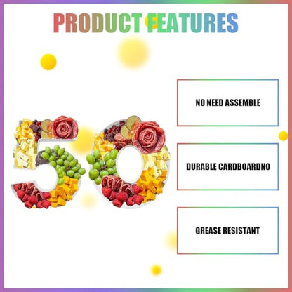 Charcuterie Cardboard Number Fillable Shaped Treat Decorative Box Anniversary Birthday Table Centerpiece (50 Style, 9inch) - size: 9inch, style: 50 Style