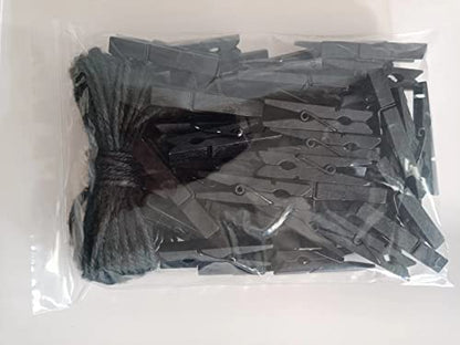 1.9 Inch Black Wooden Clothespins for Pictures Halloween Diy Art Crafts Clothesline Clips Laundry with Jute Twine Pack 50 - color: 50pcs (2 Inch) Black + Jute Twine