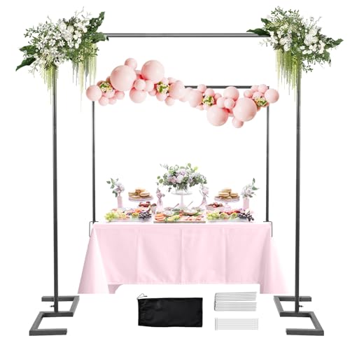 8.2FT Square Wedding Arch,Metal Arch Backdrop Stand Heavy Duty Adjustable,Extra 2 Clamp Change Over The Table Rod Stand,Black Balloon Arch Stand for Valentine Party Decor,Photoshoot Backdrop Stand Kit - color: Bright Black