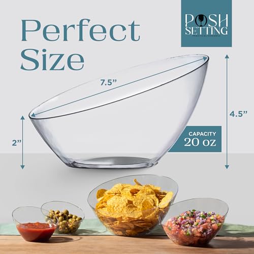 Posh Setting Crystal Clear, Disposable Premium Hard Plastic Medium Angled Bowl, Party, Salad, Snack and Fruit Bowl 5 Pack - color: Clear, size: Medium 20 OZ