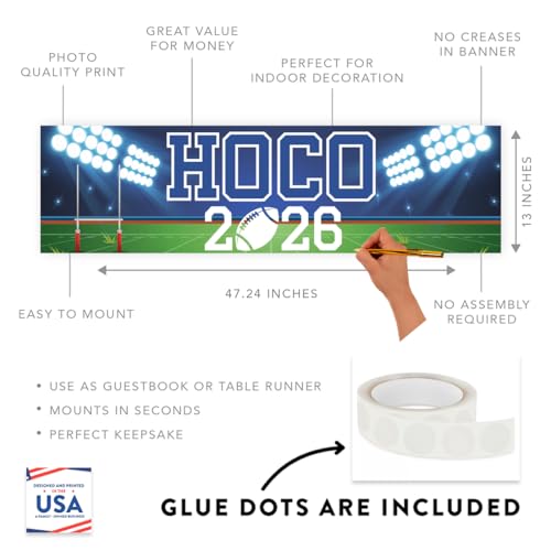 Andaz Press Large Homecoming Decorations 2026, Homecoming Banner with Football Field Design, HOCO Sign Banner with Adhesive Dots, Game Day HOCO Decorations 2026, 13x48 Inch - color: HOCO Football Banner with Field