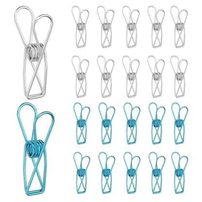 PATIKIL 50Pcs Paper Office Binder Clips, 1.26" Small Metal Wire Hollow Out Paper Clamps Long Tail Binder Clips for Photo Clothes Hanging Office Home Kitchen Food Package, Silver/Blue - color: Silver/Blue