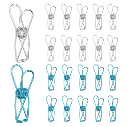 PATIKIL 50Pcs Paper Office Binder Clips, 1.26" Small Metal Wire Hollow Out Paper Clamps Long Tail Binder Clips for Photo Clothes Hanging Office Home Kitchen Food Package, Silver/Blue - color: Silver/Blue