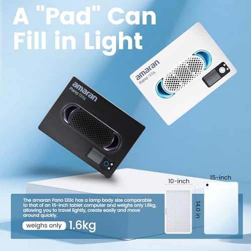 Amaran Pano 120c Kit Led Video Panel Light 120W RGBWW Full Color Lights,CCT 2,300K-10,000K,12 Lighting Efects,App Control,Support USB-C PD,with Softboxes and Carrying Case (White) - color: White