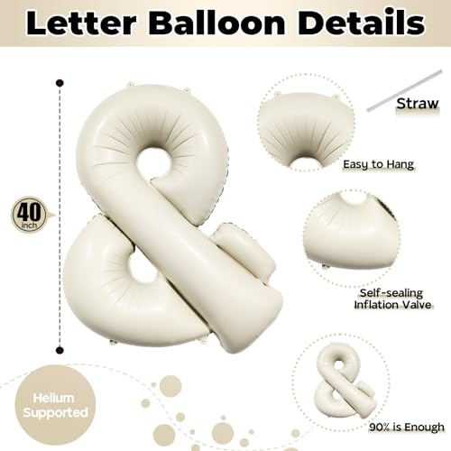 40 Inch Cream Giant Custom Alphabet & Foil Name Balloons - Ivory White, Mylar Self Inflating Beige Letters & Helium Letter Balloons for Women Girls Birthday Party Decorations - color: Cream, size: Letter &