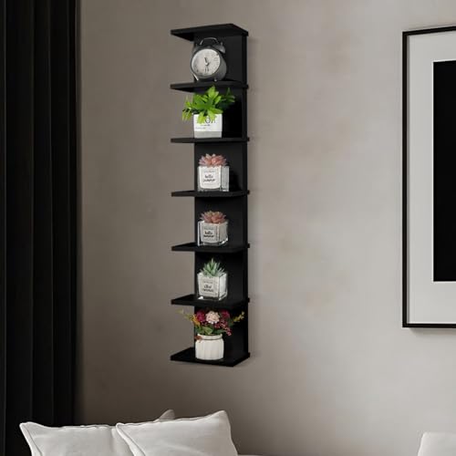 7 Tier Wall Shelf Unit - Lack Floating Shelf, Black Compact Display Floating Shelf, Vertical Column Wall Decor Mount Floating Storage Organizer Tall Tower Shelf for Bathroom，Bedrooms, Living Rooms - style: 1 PCS，7 Tier, black