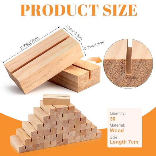 FSWCCK 30 Pieces Wood Place Card Holders Wood Table Number Stands Picture Holder Acrylic Sign Holders for Ceremony Birthday Party Home Decoration