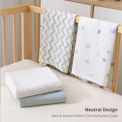 POMISO Muslin Swaddle Blankets for Boys & Girls, Newborn Receiving Blankets, 4 Pack Soft Breathable Baby Swaddles, Large 47x47 Inches, Stars & Striped - color: Stars