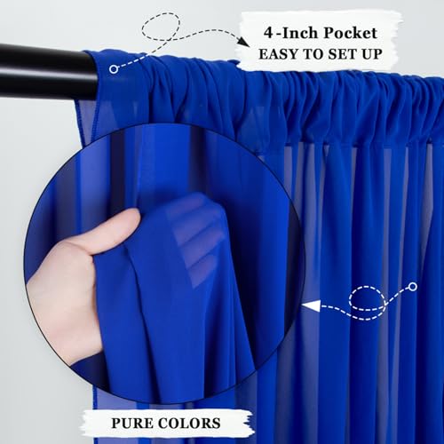 DUOBAO Royal Blue 5x20ft Chiffon Drapes | 6pc Elegant Sheer Wedding Backdrop Curtains | Perfect for Tent, Banquet Hall, and Photography - color: Royal Blue, size: 60"W x 240"L (Pack of 6)