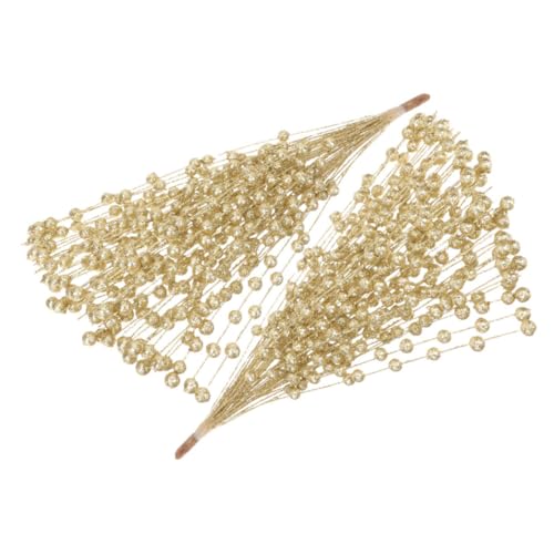 Cabilock 2pcs Gold Glitter Faux Berry Stems Artificial Floral Branches Lifelike Fruit Decorations for Holiday Party Wedding and Photography Props