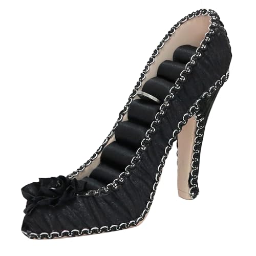 Ring Holder High Heel Shoe Design Fashion Jewelry Organizer Display Birtyday Gift (Black) - color: Black