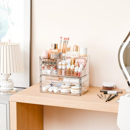 Yieach 2 Pack Clear Makeup Organizer Countertop for Dresser,Vanity and Bathroom Counter Organizer,Tiered Stackable Makeup Acrylic Organizers with 5 Drawer for Skincare,Brush and Make up Holders - style: 5 Drwers