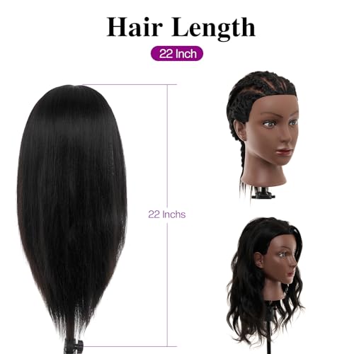 20-22 Inch Mannequin Head Human Hair with Stand,100% Real Human Hair Mannequin Head for Braiding,Cosmetology Manikin Doll Head for Styling with Table Clamp Hair Braiding Set(Brown) - color: 30 Black