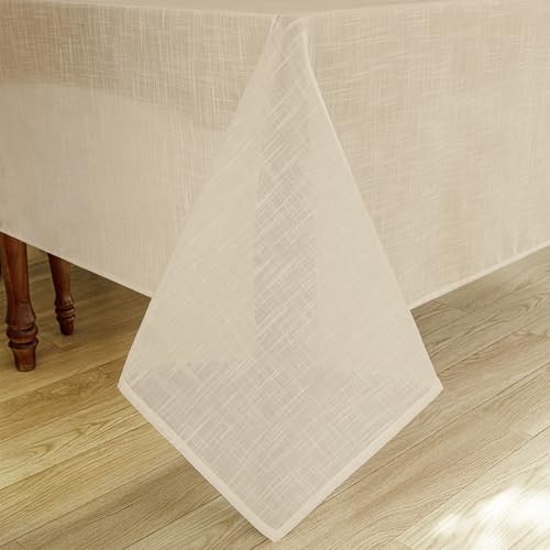 Natural Linen Rectangle Tablecloth, Slubby Textured Fall Lightweight Table Cloth 60 x 84 Inch, Water Resistant Stain Resistant Farmhouse Burlap Table Cover for Kitchen Dining Room, Khaki - color: Khaki, size: 84" x 60" (Rectangular) (1 Pack)
