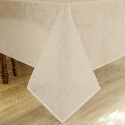 Natural Linen Rectangle Tablecloth, Slubby Textured Fall Lightweight Table Cloth 60 x 84 Inch, Water Resistant Stain Resistant Farmhouse Burlap Table Cover for Kitchen Dining Room, Khaki - color: Khaki, size: 84" x 60" (Rectangular) (1 Pack)