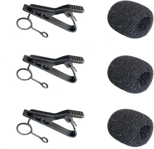 3PCS Black Metal Tie Lavalier Microphone Clip, with 3pc Lapel Mic Windscreen Foam Covers, Lapel Accessories for Fixing
