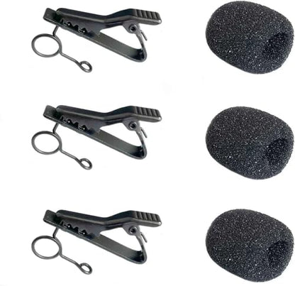 3PCS Black Metal Tie Lavalier Microphone Clip, with 3pc Lapel Mic Windscreen Foam Covers, Lapel Accessories for Fixing