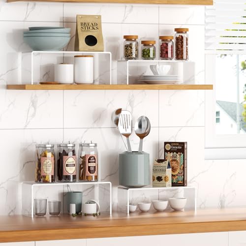 5-Pack Acrylic Spice Rack(10.8"~12.4"L), Seasoning Organizer with Non-Slide Silicone Pads, Clear Cabinet Organizer Shelf for Kitchen Countertop, Cupboard, Pantry, Shelf Riser Rack for Cans and Cups
