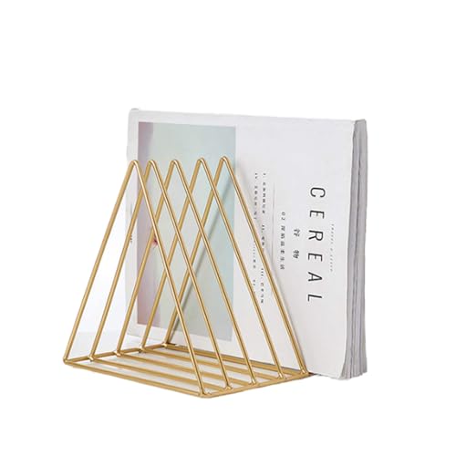 QPEY Triangle File Holder,5 Slot Metal Vinyl Record Stand Holder Magazine Newspaper Holder Photography Props for Office Home 1 Pc (Gold) - color: gold