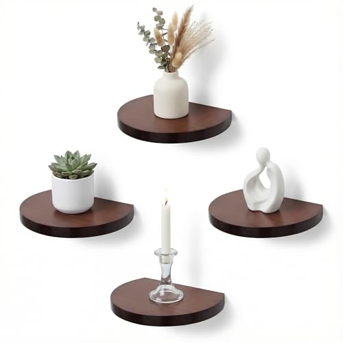 Small Wood Floating Shelves (4-Pack, 6-inch Diameter) - Round Sturdy Invisible Wall Mount Display for Small Plants,Toys,Bathroom,Living Room Storage & Modern Rustic Décor (Dark Walnut) - color: Dark Walnut, size: 6 Inch-4 Pcs
