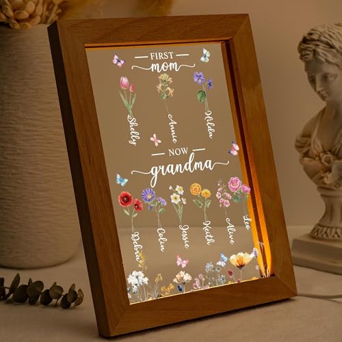 Personalized First Mom Now Grandma Night Light, Custom Night Light with Family Birth Flower, Mothers Day LED Lamp, Mothers Day Gift, Mom Gifts, Grandma Gifts - color: Style 8